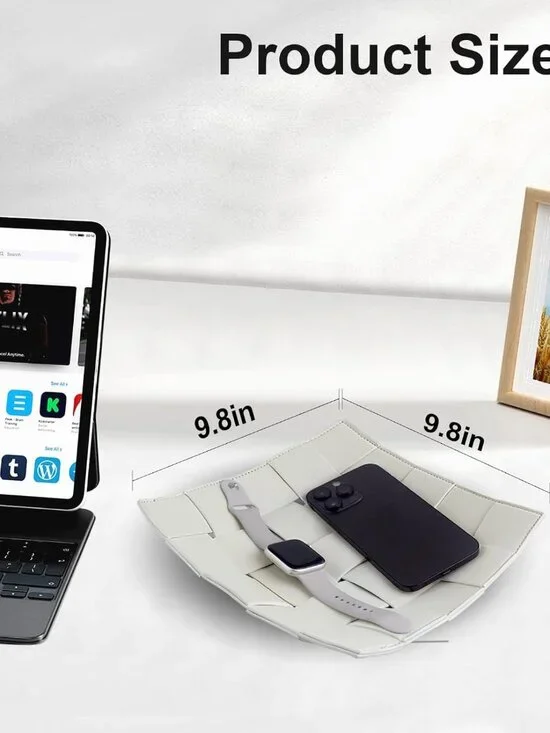 Valet Tray for Men and Women PU Leather Key Holder Bowl for Entryway Table Bedsi - Picture 2 of 7